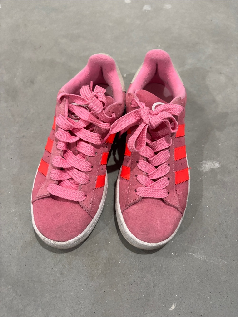 adidas Pink Suede Sneakers with Neon Coral Stripes